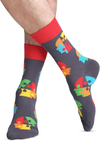 JNRB Men's Cotton Colorful Bright Novelty Crew Socks Cube Dice Craps Crossword Puzzle Chess Games for Brains Pattern, L-XL in Kuwait