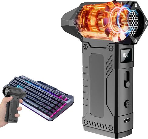 Compressed Air Duster, 350,000RPM Jet Dry Blower with LED Display and Light, 4-Gear Adjustable Mini Air Broom,Turbo Fan for Keyboard, PC, Car and Home,Electric Air Duster Replace Compressed Air Can in Kuwait