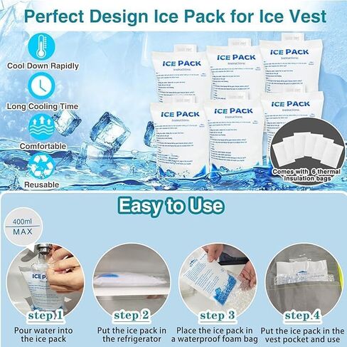 سترة تبريد مع 20 قطعة من أكياس الثلج - سترة رائعة للجسم للرجال والنساء، سترة باردة قابلة للتعديل للطقس الحار في الصيف in Kuwait