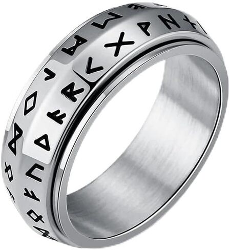 Viking Fidget Ring for Anxiety Stainless Steel Norse Viking Runes Spinner Ring for Men/Women Size 7-12 in Kuwait