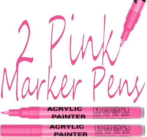 أقلام طلاء أكريليك، علامات مقاومة للماء، 2 أقلام ماركر دائمة باللون الوردي، أقلام أكريليك لطلاء الصخور، زجاج، حجر، سيراميك، قماش معدني، أقلام طلاء حصاة، لوازم حرفية in Kuwait