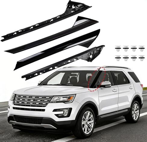 طقم حواف قولبة على شكل عمود متوافق مع Ford Explorer 2011-2019، ملحقات غطاء عمود الزجاج الأمامي لنافذة الباب، الجزء الخارجي والداخلي من الجانب الأيسر والأيمن وشريط لوحة زخرفة عمود in Kuwait