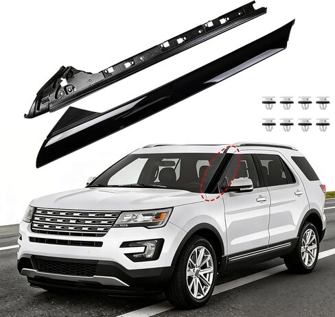 طقم حواف قولبة على شكل عمود متوافق مع Ford Explorer 2011-2019، ملحقات غطاء عمود الزجاج الأمامي لنافذة الباب، الجزء الخارجي والداخلي من الجانب الأيسر والأيمن وشريط لوحة زخرفة عمود in Kuwait