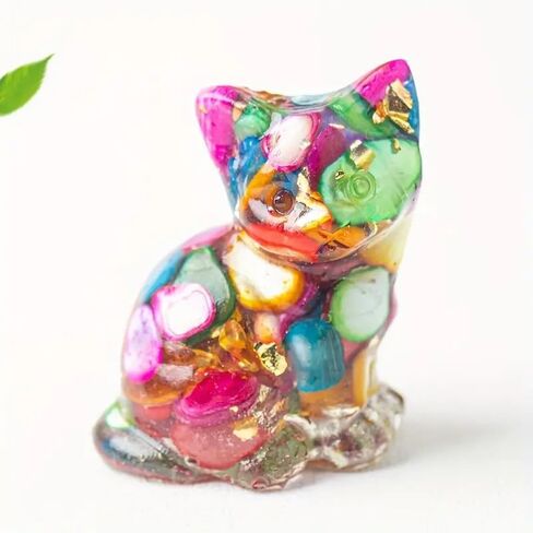 Generic Crystal Stone Lovely Cat Resin Figurine - Epoxy Animal Statue for Home, Office, Desk & Car Decoration, Sleeping Cat Statue, Healing Crystal, Multicolor in Saudi Arabia