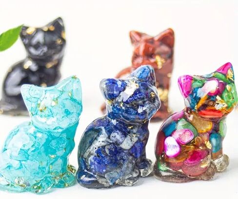 Generic Crystal Stone Lovely Cat Resin Figurine - Epoxy Animal Statue for Home, Office, Desk & Car Decoration, Sleeping Cat Statue, Healing Crystal, Multicolor in Saudi Arabia