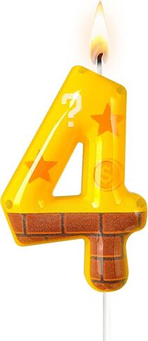 Retro Gaming Coin Block Themed Number 1 Birthday Candle - Nostalgic Game Style Cake Topper for Birthday Decorations Supplies, Gamer Party Favors (Yellowish Brown, 1) in Saudi Arabia