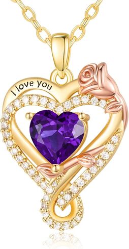 14K Gold Infinity Rose Heart Birthstone Necklace for Women,I Love You Jewelry with Birthstone Pendant,Valentines Anniversary Birthday Gifts for Her Wife Mom Grandma Daughter in Kuwait