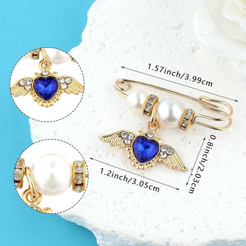 شيء أزرق هدية للعروس - أجنحة الملاك الباروكية قلادة على شكل قلب أزرق باقة الزفاف، هدايا الزفاف المسيحية وهدايا دش الزفاف من صديق الأم والأخت، دبوس يمكن ربطه بسهولة بالباقة والفستان in Kuwait