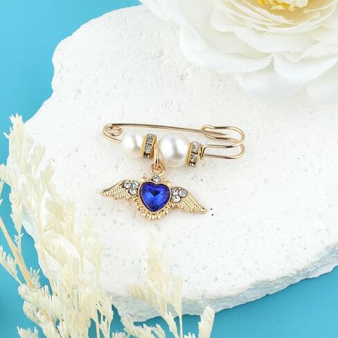 شيء أزرق هدية للعروس - أجنحة الملاك الباروكية قلادة على شكل قلب أزرق باقة الزفاف، هدايا الزفاف المسيحية وهدايا دش الزفاف من صديق الأم والأخت، دبوس يمكن ربطه بسهولة بالباقة والفستان in Kuwait