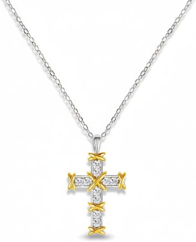 قلادة متقاطعة من URTHEONE مويسانيتي للنساء، 925 من الفضة الإسترلينية 14 كجم مطلية بالذهب مع قلادة مويسانيتي متلألئة، مجوهرات نسائية إيمانية، هدية عصرية لصديقة الأم in Kuwait