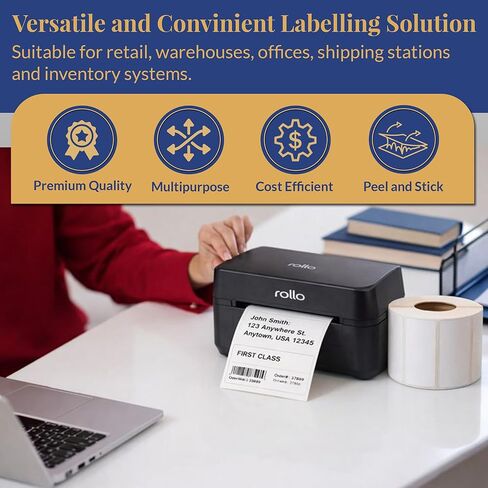 ملصقات والمزيد متوافقة مع Zebra/Rollo مقاس 2.5x3 بوصة (2-1/2 بوصة × 3 بوصة) ملصقات حرارية مباشرة 1 بوصة لاصقة دائمة أساسية 20 لفة من 500 EA (إجمالي 10000 ملصق) in Kuwait