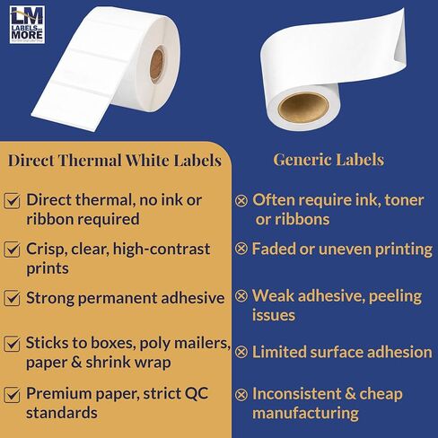 ملصقات والمزيد متوافقة مع Zebra/Rollo مقاس 2.5x3 بوصة (2-1/2 بوصة × 3 بوصة) ملصقات حرارية مباشرة 1 بوصة لاصقة دائمة أساسية 20 لفة من 500 EA (إجمالي 10000 ملصق) in Kuwait