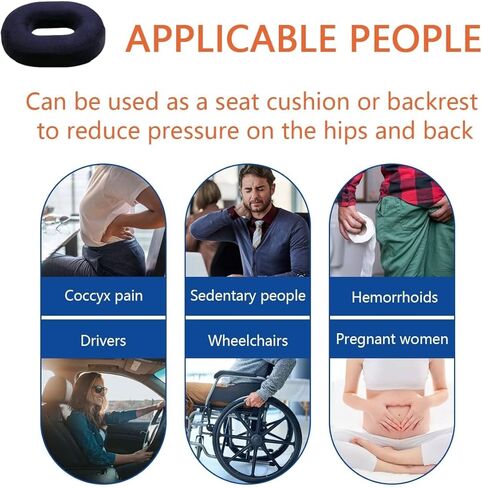 Donut Seat Cushion Orthopedic Memory Foam Cushion for Haemorrhoid and Piles Sufferers, Coccyx Pain, Post Natal and Post Surgery Pain Relief for Wheelchair, Car Seat Or Office (Navy) in Kuwait