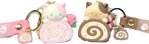 Girls Women Beautiful Lovely Cute Holding Cake Roll Roast Cat Keychain Key Ring Key Chain Gift for lovers in Saudi Arabia