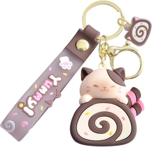 Girls Women Beautiful Lovely Cute Holding Cake Roll Roast Cat Keychain Key Ring Key Chain Gift for lovers in Saudi Arabia
