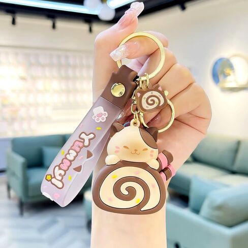 Girls Women Beautiful Lovely Cute Holding Cake Roll Roast Cat Keychain Key Ring Key Chain Gift for lovers in Saudi Arabia
