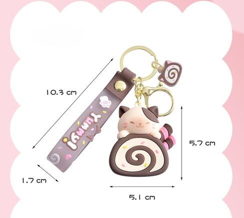 Girls Women Beautiful Lovely Cute Holding Cake Roll Roast Cat Keychain Key Ring Key Chain Gift for lovers in Saudi Arabia