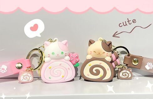 Girls Women Beautiful Lovely Cute Holding Cake Roll Roast Cat Keychain Key Ring Key Chain Gift for lovers in Saudi Arabia