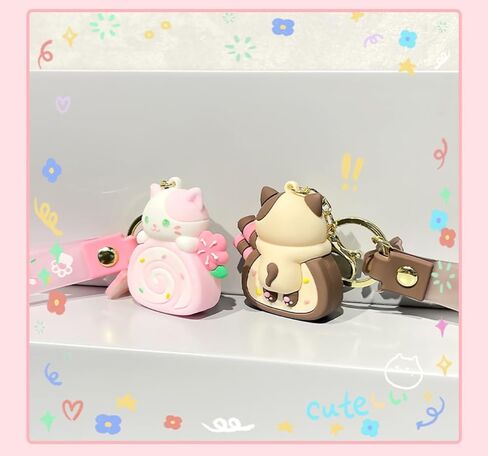 Girls Women Beautiful Lovely Cute Holding Cake Roll Roast Cat Keychain Key Ring Key Chain Gift for lovers in Saudi Arabia