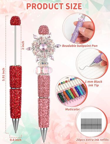 Glitter Beadable Pens, 38Pcs Full Rhinestone Fancy Pens for Beads, Diamond Beaded Pen Kit for DIY Craft Making Christmas Birthday Favor(Multicolor) in Kuwait