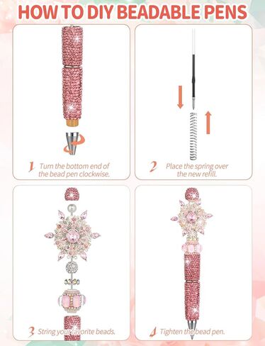 Glitter Beadable Pens, 38Pcs Full Rhinestone Fancy Pens for Beads, Diamond Beaded Pen Kit for DIY Craft Making Christmas Birthday Favor(Multicolor) in Kuwait