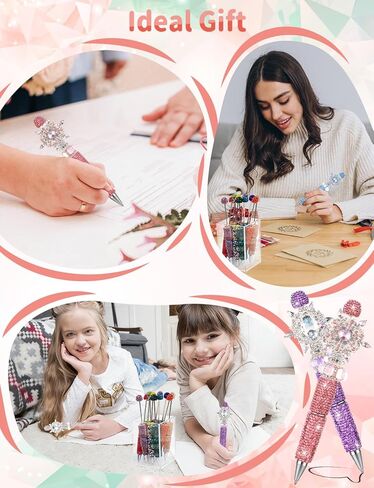 Glitter Beadable Pens, 38Pcs Full Rhinestone Fancy Pens for Beads, Diamond Beaded Pen Kit for DIY Craft Making Christmas Birthday Favor(Multicolor) in Kuwait