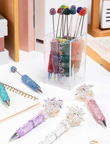Glitter Beadable Pens, 38Pcs Full Rhinestone Fancy Pens for Beads, Diamond Beaded Pen Kit for DIY Craft Making Christmas Birthday Favor(Multicolor) in Kuwait