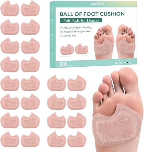 Ball-of-Foot Cushions Pads for Women Men - Welnove 6 Pairs Felt Metatarsal Pads for Dancer Forefoot Support - Soft Foot Pad for Metatarsalgia, Morton’s Neuroma, Calluses, Fit for High Heels,Shoes in Saudi Arabia