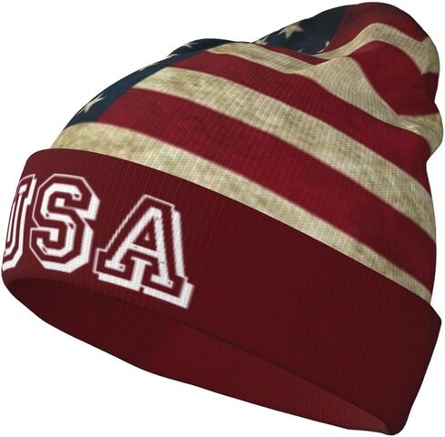 Cute Flag Knit Beanie Hat Women Men Soft Warm Winter Hats Slouchy Patriotic Cuffed Knitted Skull Cap in Saudi Arabia