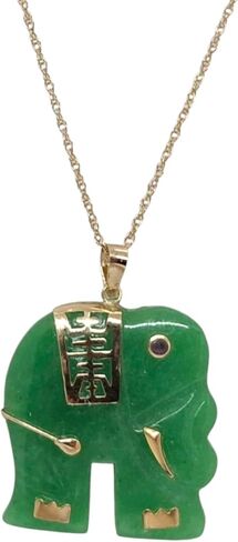 GREEN Jade Elephant Ruby Eye 14K Yellow Gold Pendant. 18" Rope Chain 14K Yellow Gold Green Jade Elephant Necklace. Lucky Green Jade Elephant LOVER. in Saudi Arabia