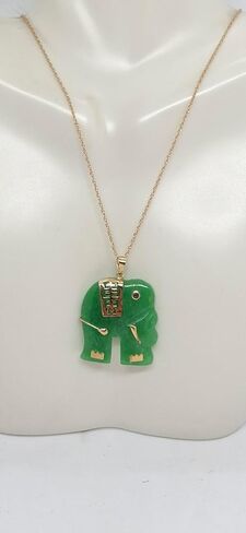 GREEN Jade Elephant Ruby Eye 14K Yellow Gold Pendant. 18" Rope Chain 14K Yellow Gold Green Jade Elephant Necklace. Lucky Green Jade Elephant LOVER. in Saudi Arabia