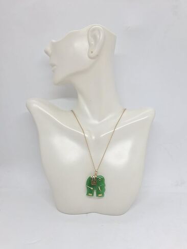 GREEN Jade Elephant Ruby Eye 14K Yellow Gold Pendant. 18" Rope Chain 14K Yellow Gold Green Jade Elephant Necklace. Lucky Green Jade Elephant LOVER. in Saudi Arabia