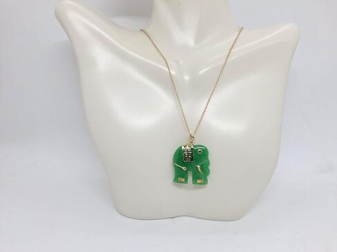GREEN Jade Elephant Ruby Eye 14K Yellow Gold Pendant. 18" Rope Chain 14K Yellow Gold Green Jade Elephant Necklace. Lucky Green Jade Elephant LOVER. in Saudi Arabia