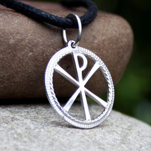 Chi Rho Necklace - 925 Sterling Silver - Cross of Constantine Necklace - Ancient Christogram Pendant - Orthodox Religious Jewelry for Men Women - Handmade in Saudi Arabia