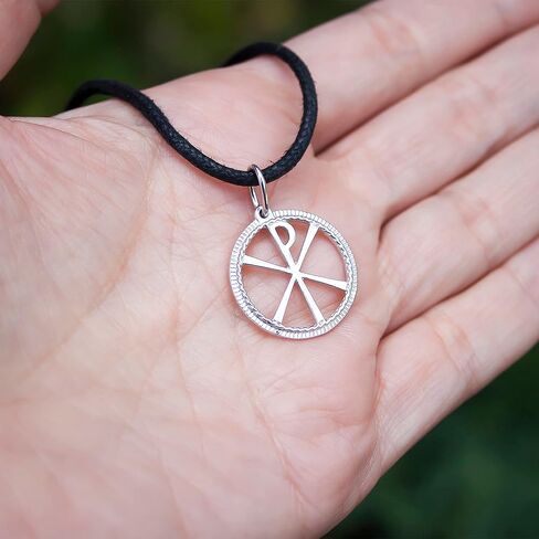 Chi Rho Necklace - 925 Sterling Silver - Cross of Constantine Necklace - Ancient Christogram Pendant - Orthodox Religious Jewelry for Men Women - Handmade in Saudi Arabia