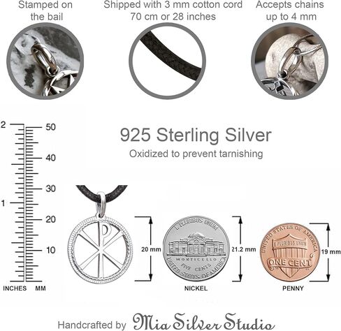 Chi Rho Necklace - 925 Sterling Silver - Cross of Constantine Necklace - Ancient Christogram Pendant - Orthodox Religious Jewelry for Men Women - Handmade in Saudi Arabia
