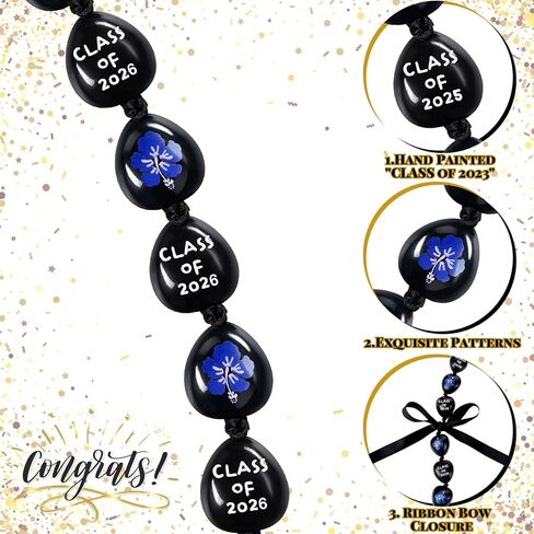 Crowye 2 Pcs 2026 Graduation Ribbon Lei Hand Painted Class of 2026 Hand Lei Flower Adjustable Leis Gift for Celebration in Saudi Arabia