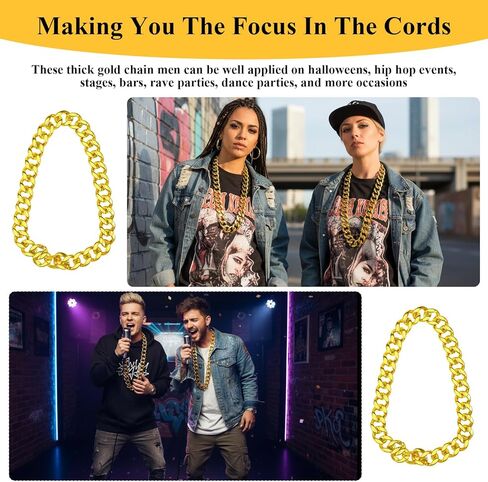 سلسلة ذهبية وهمية كبيرة، 6 قطع سلسلة ذهبية وهمية للرجال، سلاسل قلادة مكتنزة، سلاسل مغني الراب من سبيكة للرجال، مجوهرات تنكرية لحفلات الهيب هوب والهالوين، مجوهرات الهيب هوب مقاس 32 بوصة في التسعينيات in Kuwait
