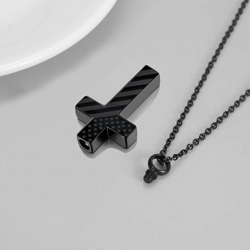 Cremation Jewelry American Flag Cross Urn Necklaces for Men Women Human Ashes Religious Cross Keepsake Memorial Pendant in Saudi Arabia