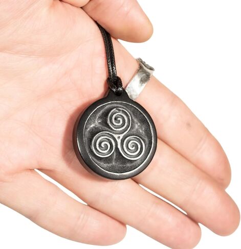 Triskelion Shungite Pendant, Black, Handcrafted Celtic Symbol Amulet, Adjustable Cord 12-26 Inches, 1.5 Inches in Kuwait