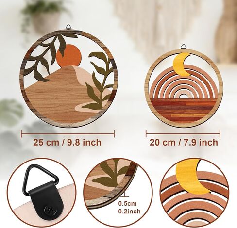 twinklemon 6 قطع بوهو جدار ديكور خشبي جولة جدار ديكور الجوف التدريجي شنقا جدار الفن مزرعة هندسية الجدار شنقا 10 '' و 8 '' البوهيمي مجردة القمر والشمس الخشب علامة لغرفة المعيشة غرفة نوم in Kuwait