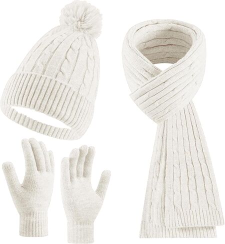Women's Beanie Hat Scarf Gloves Set Winter Knit Warm Hat, Long Soft Scarf & Touchscreen Gloves for Cold Weather for Outdoor in Saudi Arabia