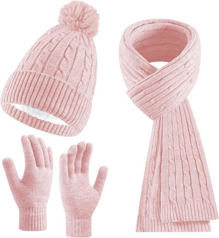 Women's Beanie Hat Scarf Gloves Set Winter Knit Warm Hat, Long Soft Scarf & Touchscreen Gloves for Cold Weather for Outdoor in Saudi Arabia