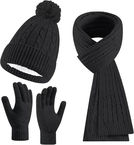 Women's Beanie Hat Scarf Gloves Set Winter Knit Warm Hat, Long Soft Scarf & Touchscreen Gloves for Cold Weather for Outdoor in Saudi Arabia