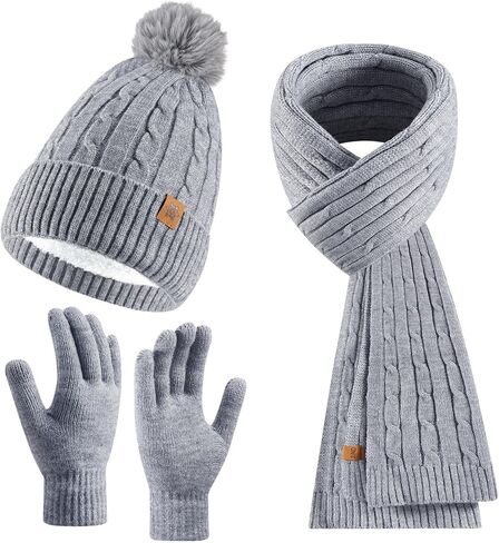 Women's Beanie Hat Scarf Gloves Set Winter Knit Warm Hat, Long Soft Scarf & Touchscreen Gloves for Cold Weather for Outdoor in Saudi Arabia