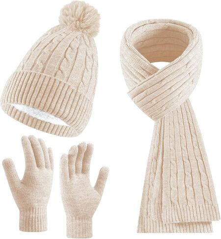 Women's Beanie Hat Scarf Gloves Set Winter Knit Warm Hat, Long Soft Scarf & Touchscreen Gloves for Cold Weather for Outdoor in Saudi Arabia