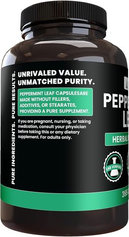 PURE ORIGINAL INGREDIENTS Peppermint Leaf (365 Capsules) No Magnesium Or Rice Fillers, Always Pure, Lab Verified in Saudi Arabia