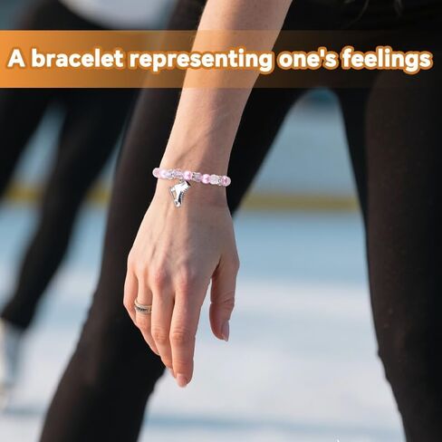 Figure Skating Bracelet for Her Inspirational Positive Gifts Ice Skate Charm Beaded Bracelet Team Skater Skating Gift Ice Skating Prayer Bracelet for Instructor Coach Appreciation Gift Pink in Kuwait