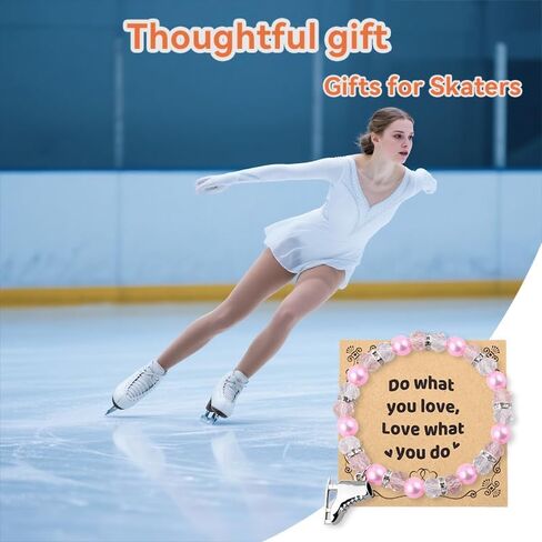 Figure Skating Bracelet for Her Inspirational Positive Gifts Ice Skate Charm Beaded Bracelet Team Skater Skating Gift Ice Skating Prayer Bracelet for Instructor Coach Appreciation Gift Pink in Kuwait