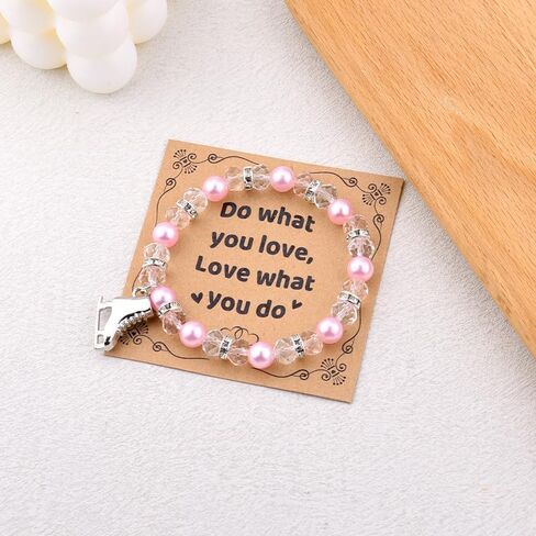 Figure Skating Bracelet for Her Inspirational Positive Gifts Ice Skate Charm Beaded Bracelet Team Skater Skating Gift Ice Skating Prayer Bracelet for Instructor Coach Appreciation Gift Pink in Kuwait